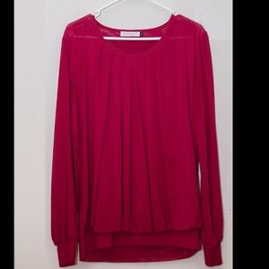 Red mesh tunic blouse